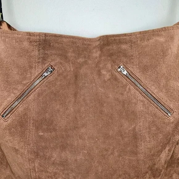 Blank NYC Suede Short Mini Skirt Coffee Bean Brown Tan Zip Detail Women's sz 27 - Picture 7 of 12